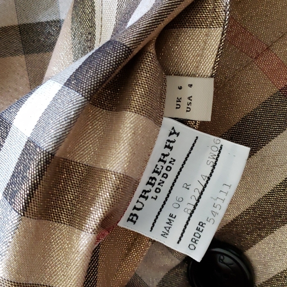 BURBERRY GOLD SHIMMER METALLIC CHECK PLAID TRENCH COAT - Picture 15 of 16